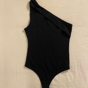 NWT Abercrombie Black Cotton Modal One Shoulder Bodysuit
